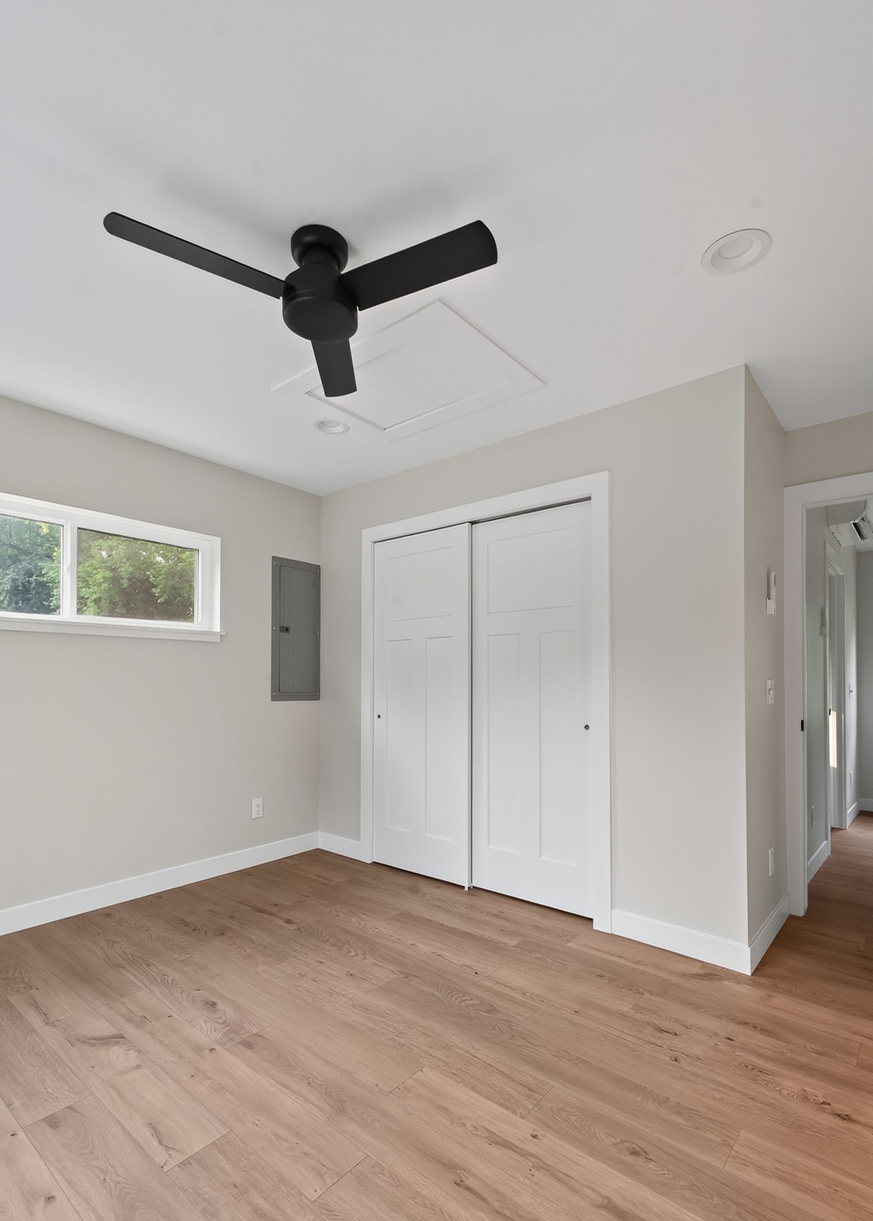 Bedroom closet and ceiling fan — aging-in-place ADU, Madison WI