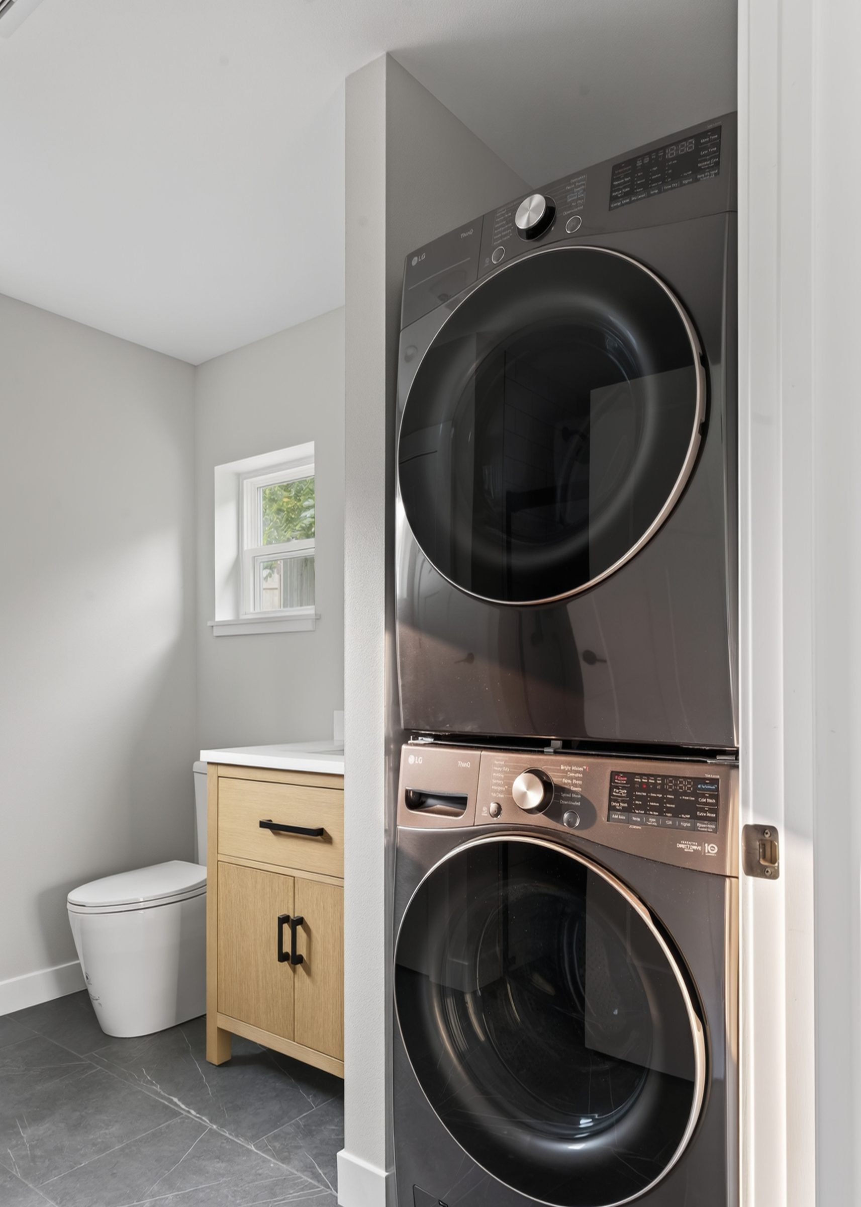 Stacked washer and dryer — aging-in-place ADU, Madison WI